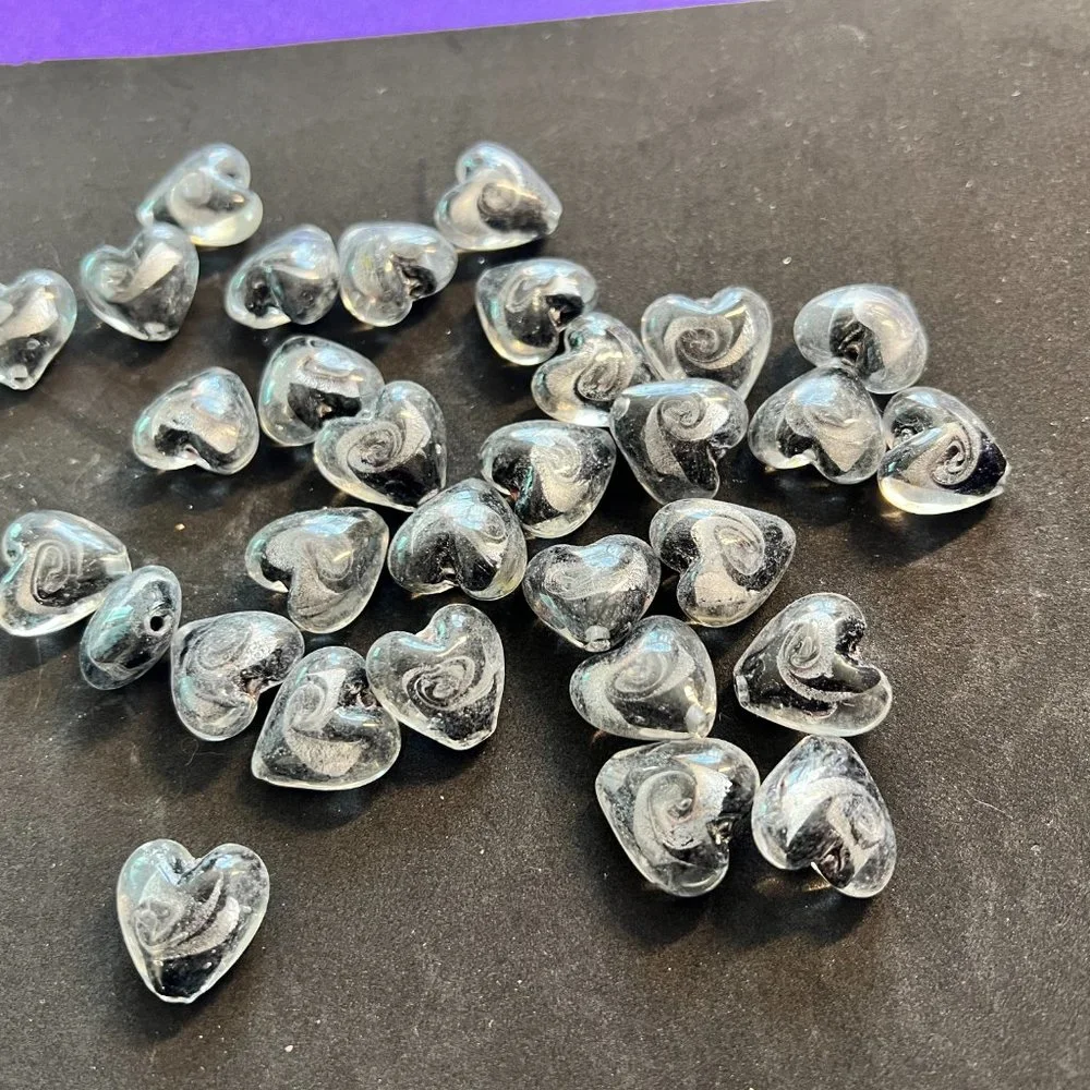 NWOT📌 30 Beautiful Marble Glass Hearts 20 x 17 mm for Jewelry Making - Craft